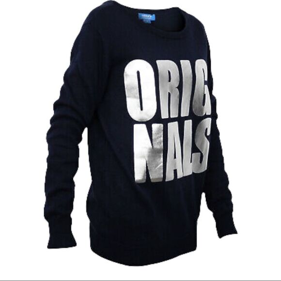 Adidas Originals Navy Sweater w/ Silver “Originals” Print Size Small - Picture 5 of 12
